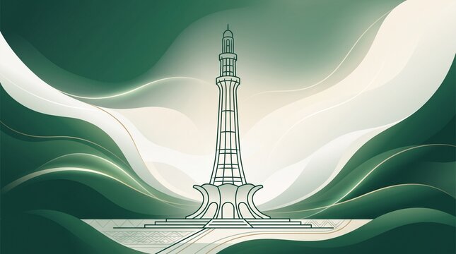 Minar e Pakistan Monument Illustration on Green Background