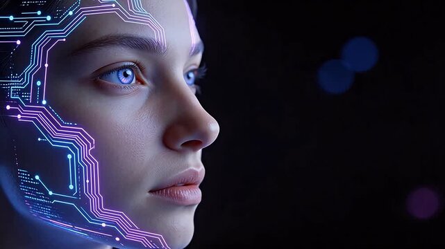 cybernetic woman face with glowing circuits