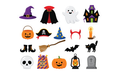 Fototapeta premium Halloween icons and symbols for kids party decorations and activities