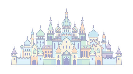 Fototapeta premium A colorful illustration of a whimsical fairy tale castle with multiple towers and domes.