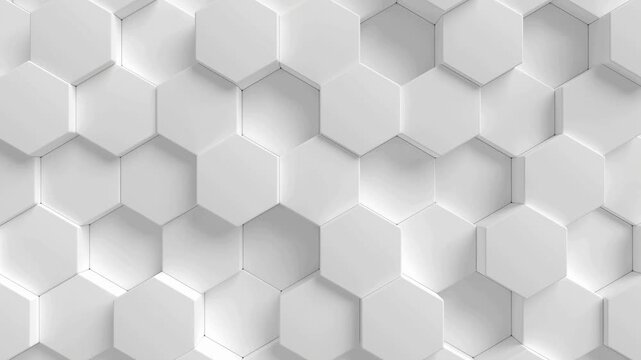 Abstract 3D White Hexagons Moving Geometric Background Loop.