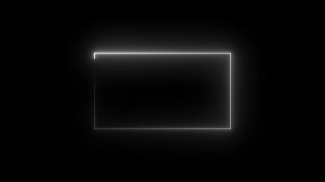 Abstract white neon glowing frame creating a rectangle shape in seamless loop.