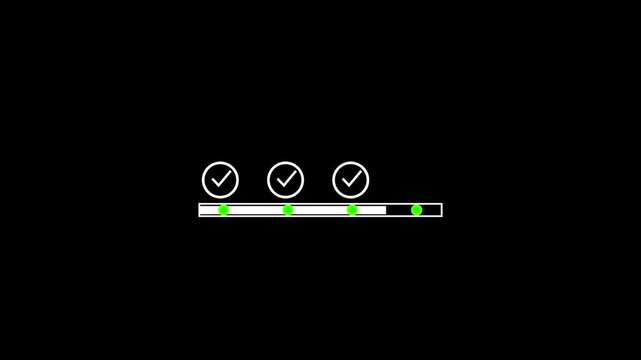 Progress bar with check marks shows successful task completion dynamic animation.