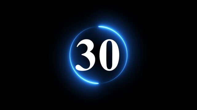 Countdown timer from thirty five to one with blue neon circle effect.