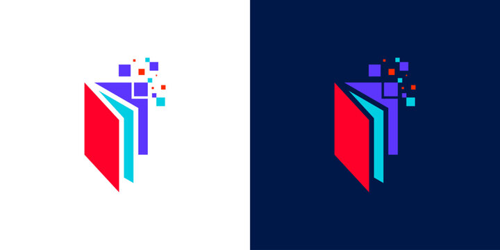 logo design combining book and digital pixels, design vector icon idea