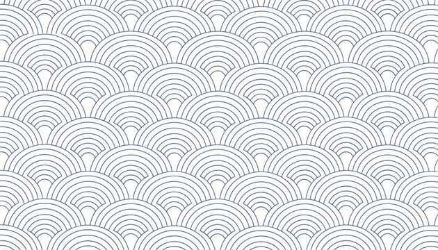 Traditional Japanese wave pattern featuring dense repeating scales in fine blue lines on a plain white background.