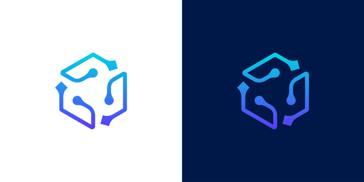 logo design combining hexagon and technology, icon vector idea