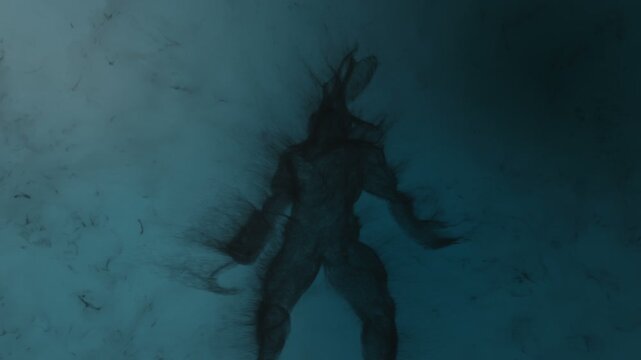 Concept animation of an evil pirate with a hook hand built from particles