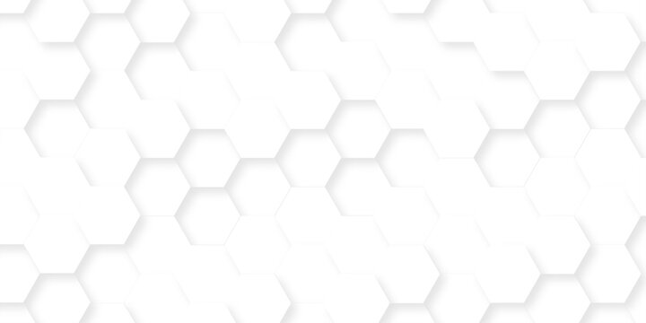 White hexagon bee cube element grid tiles emboss seamless pattern white paper texture futuristic business. vector honeycomb web banner texture background.