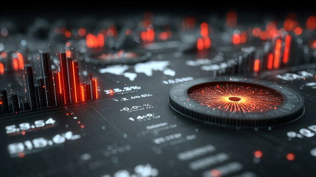 Business growth AI concept showing dynamic 3D charts rising metrics holographic projections and futuristic analytics tools for corporate strategy success and innovation visuals
