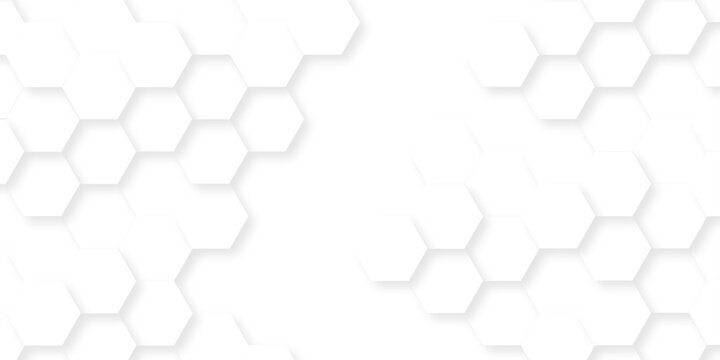White hexagon bee cube element grid tiles emboss seamless pattern white paper texture futuristic business. vector honeycomb web banner texture background.