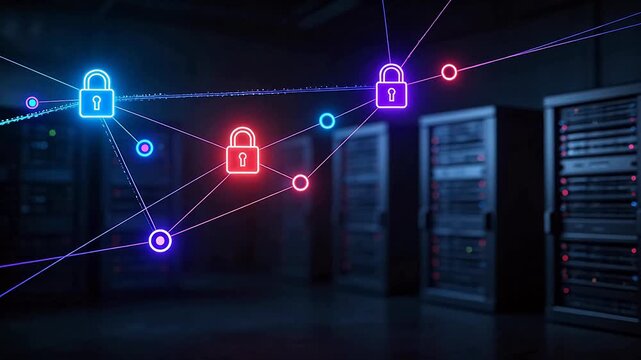 Server room with digital lock icons