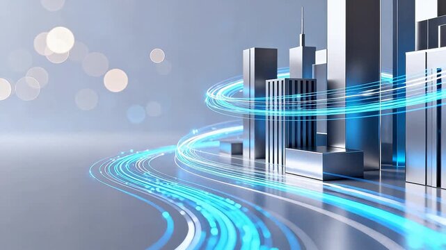Futuristic cityscape with glowing lines