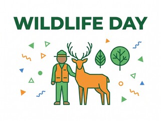 Fototapeta premium Forest Ranger Standing Beside A Majestic Wild Stag Deer During A Nature Conservation Awareness Event Celebration