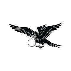 Naklejka premium Black raven silhouette holding ring on isolated white background with sharp focus minimalist style for jewelry branding