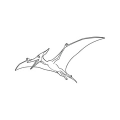 Pteranodon silhouette gliding against isolated white background with sharp monochrome outlines for paleontology research branding © Siti