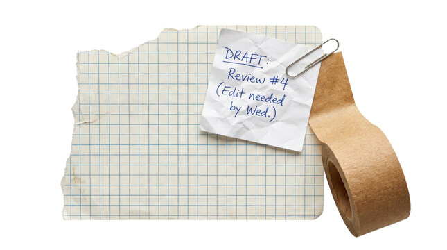 Draft and tape on grid paper background.