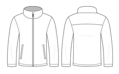 Fleece jacket front and back view technical flat design vector mockup template. © Apparel Design