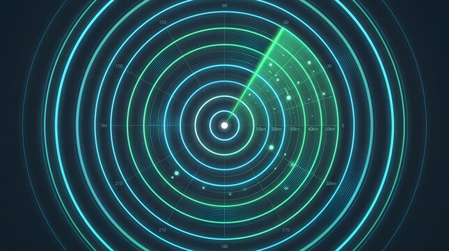 Neon green, blue concentric circles, futuristic technology background, glowing neon lines, abstract design element