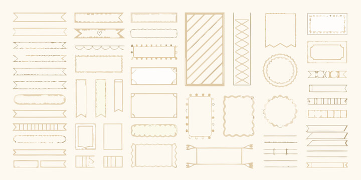 Gold flourishes and scrollwork vector elements collection on a beige background
