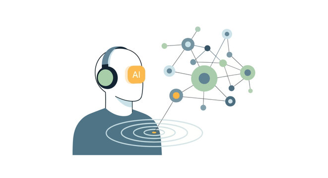 Artificial Intelligence and Human Connection with VR Headset and AI Label