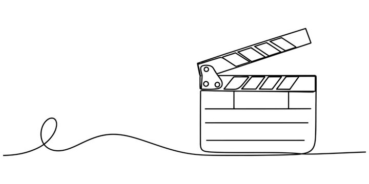 Continuous single line drawing of a movie clapperboard icon Vector, illustration