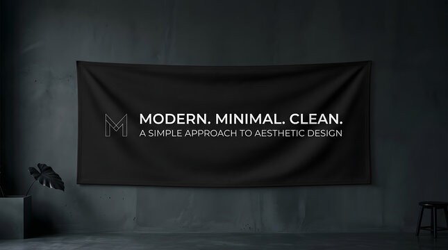 Black minimalist banner, modern clean design, aesthetic text, simple approach