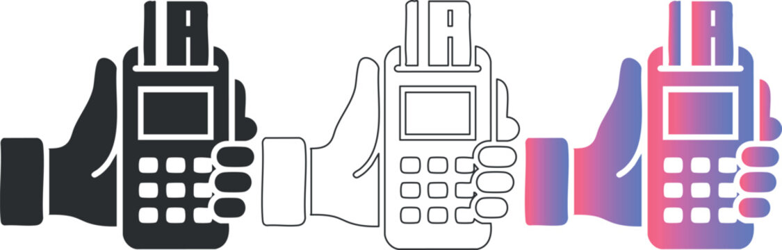 Retro mobile phones in silhouette, linear, and gradient styles