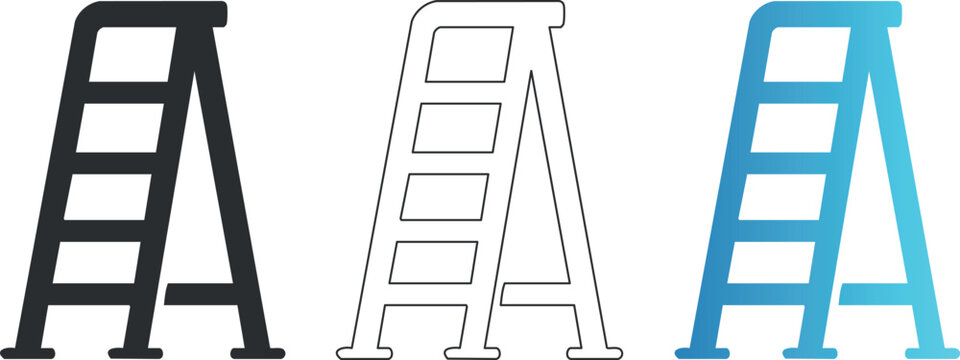 Stylized ladder set: silhouette, outline, gradient designs for construction themes