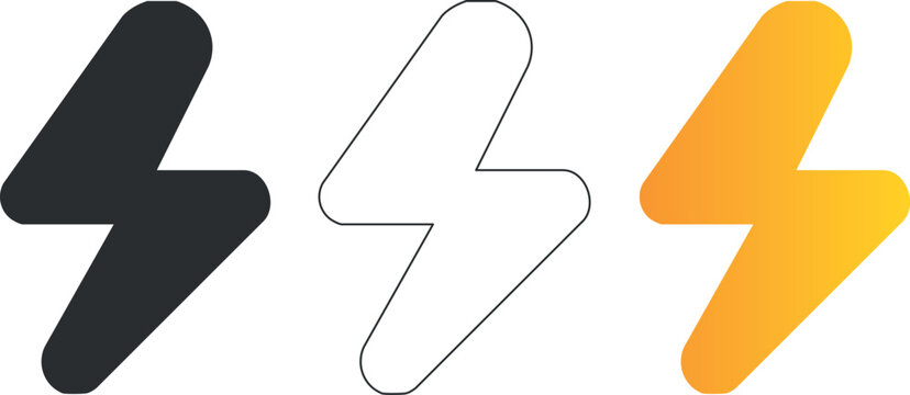 Bold thunderbolt icons in black, white, and gradient styles