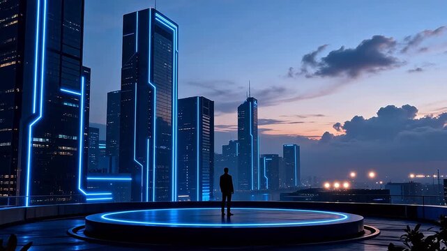 Futuristic cityscape with neon lights