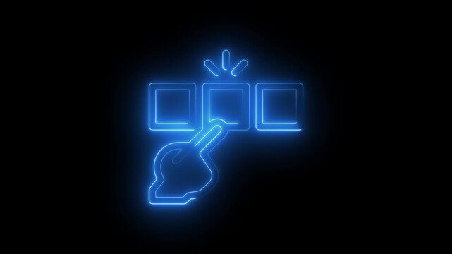 Blue Neon Hand Gesture Selecting Option from Menu Animation Futuristic Neon Touch Screen Interface Selection Motion Graphic