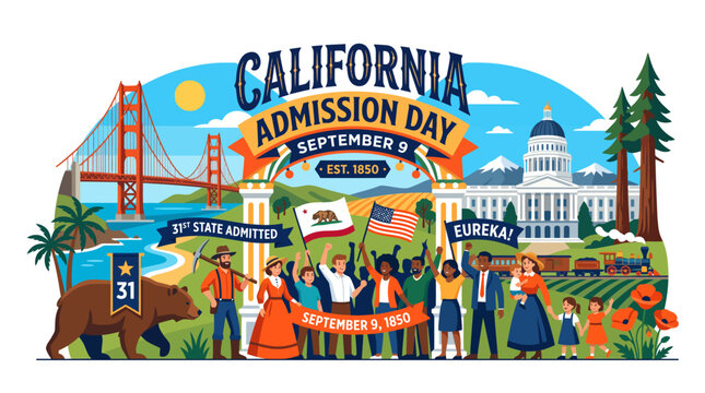 Vibrant California Admission Day vector illustration celebrating histo
