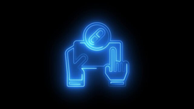 blue Neon Glowing Medical App Icon with Pill Symbol and Hands Animation 