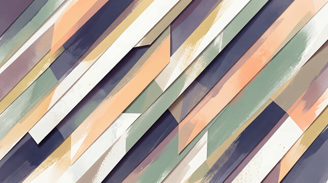 Abstract geometric background with diagonal stripes and pastel watercolor textures.