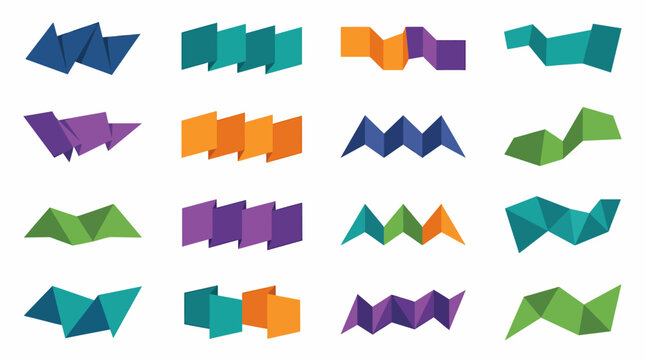 Abstract Origami Geometric Shapes Set, Colorful Folded Paper Figures