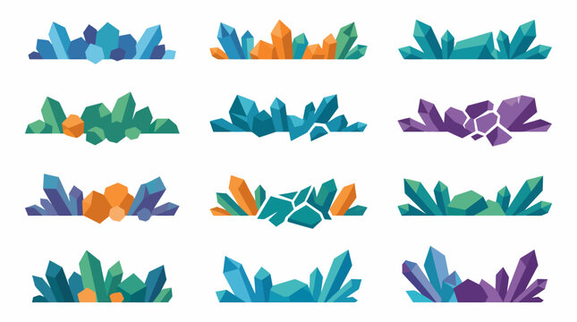 Colorful Crystal Clusters - Gemstone Border Elements