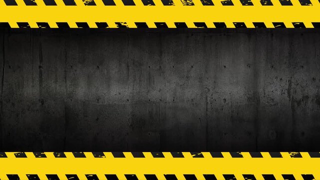 Looping Industrial Double Hazard Tape Frame Animation with Bold Safety Border on Dark Grunge Metal Background 4K 60 fps