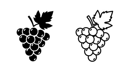 Obraz premium Simple grape bunch icon set, fresh fruit vector design, vineyard
