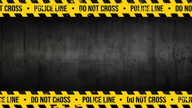 Looping Industrial Crime Scene Style Warning Tape Border Animation on Dark Metal Grunge Background 4K 60 fps
