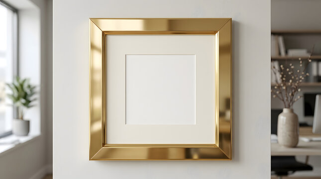 Golden picture frame, empty white matte, interior design element, home decor, luxury gold frame