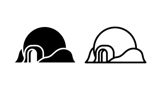 Arctic igloo shelter dwelling icon set solid and outline with dwelling