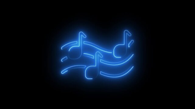 Music Notes Abstract Blue Neon Music,Glowing neon line music icon animation on black background