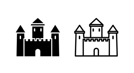 Fortress castle building icon set medieval structure silhouette © MdDelowar