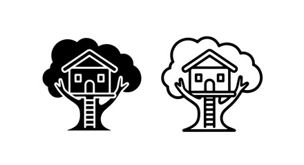 Icon set of tree houses with ladders for residential design, treehouse © MdDelowar