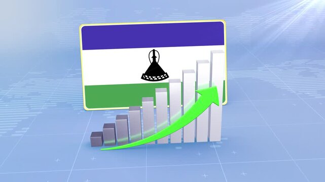 Lesotho Economic Growth Concept with 3D Bar Graph, National Flag and Rising Green Arrow