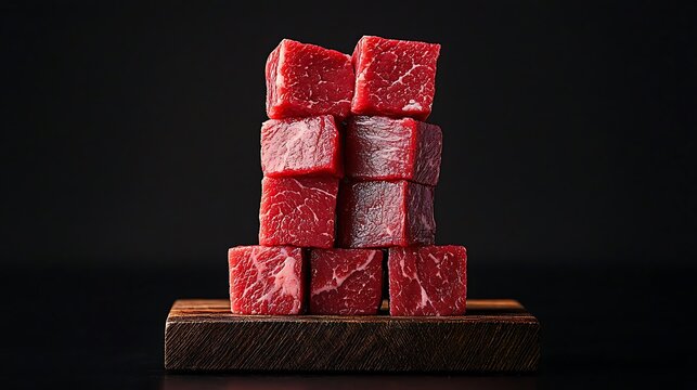 Cubes of fresh red meat