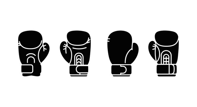 Black Boxing Gloves Icon Set on White Background