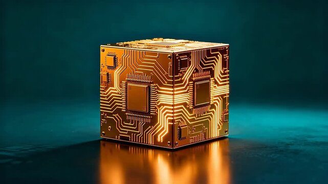Golden cube with circuit board design