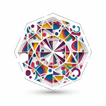Abstract Heptagonal Geometric Mandala Vector Design with Colorful 3D Papercut Layered Pattern